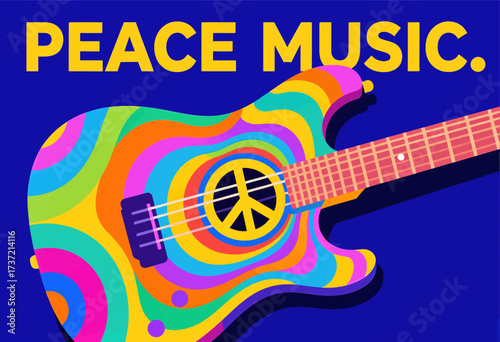 Psychedelic Guitar with Peace Symbol and Swirls