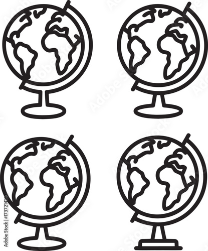 Set of Spinning Globe Outline vector illustration isolated On Transparent Background