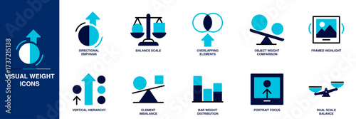 Visual Weight Building Blue Colored Outline Icon Set