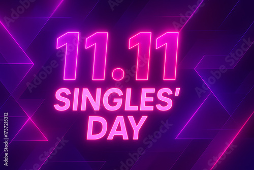 11.11 Singles Day Neon Sign On Abstract Futuristic Purple Background