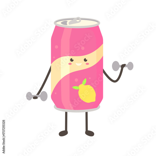 Cartoon Soda Can Character Lifting Dumbbells