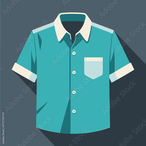 Teal Button-Down Shirt with White Collar and Cuffs on Dark Gray Background