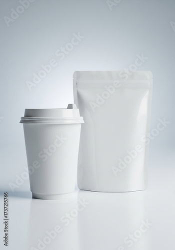 Wallpaper Mural White coffee cup and blank standup pouch mockup Torontodigital.ca