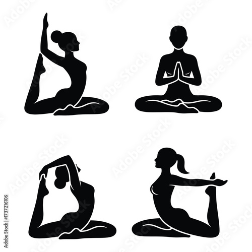Serene yoga poses silhouette set for mindfulness meditation and wellness inspiration silhouette