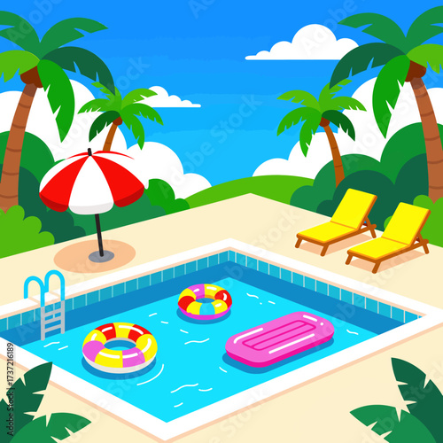 Tropical Poolside Retreat: Summer Bliss with Palm Trees