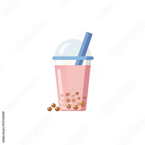 flat 2D icon vector illustrator of bubble tea with tapioca pearls