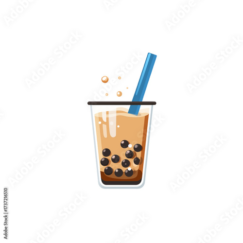 flat 2D icon vector illustrator of bubble tea with tapioca pearls