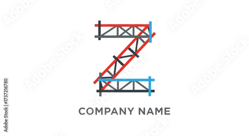 A flat vector abstract letter Z construction logo shaped with zigzag scaffolding structure