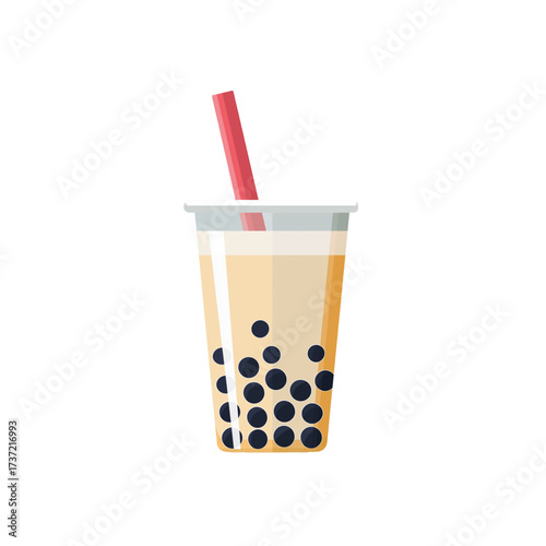 flat 2D icon vector illustrator of bubble tea with tapioca pearls