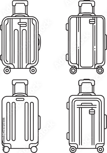 Set of Suitcase Outline vector illustration isolated On Transparent Background