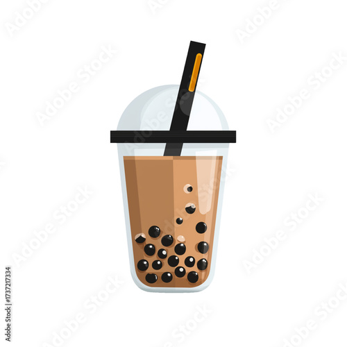 flat 2D icon vector illustrator of bubble tea with tapioca pearls