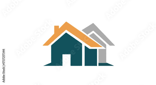 A flat vector construction logo with a modern house and rooftop design