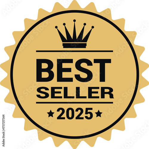 Gold best seller 2025 award seal with crown