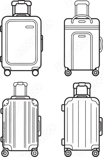 Set of Suitcase Outline vector illustration isolated On Transparent Background