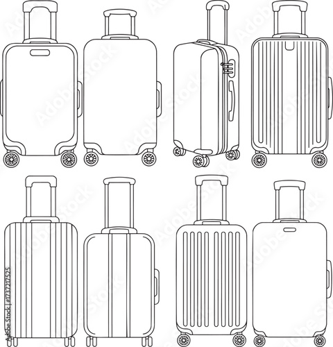 Set of Suitcase Outline vector illustration isolated On Transparent Background