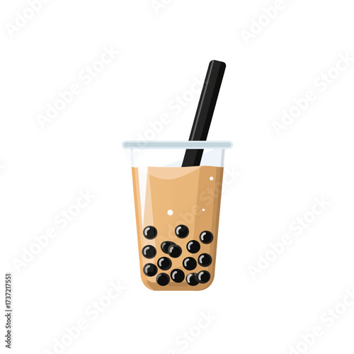 flat 2D icon vector illustrator of bubble tea with tapioca pearls
