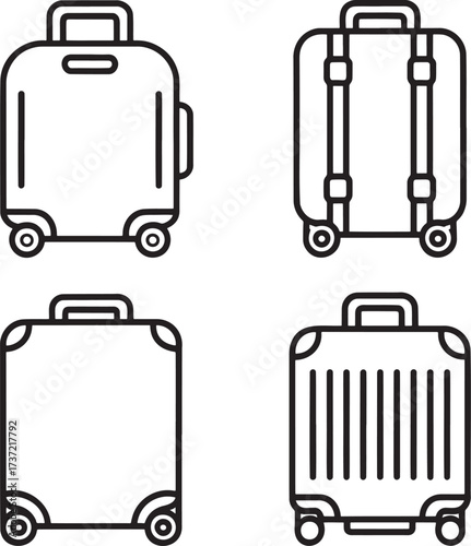 Set of Suitcase Outline vector illustration isolated On Transparent Background