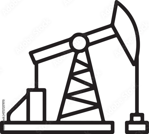 Simple line art icon of an oil pump jack extracting crude oil from the ground