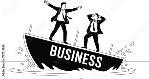 Business Sinking Ship with Desperate Businessmen