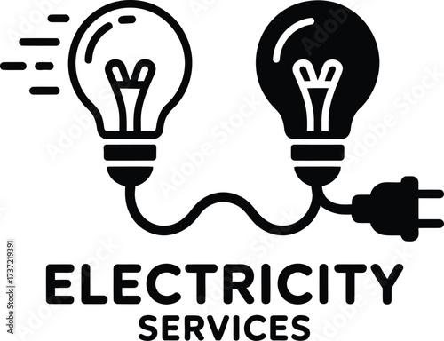 Electricity Services Logo with Two Lightbulbs and Plug