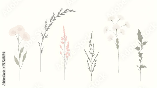Colorful Flowers in Soft Pastel Colors. Illustration of a Serene Meadow with Colorful Flowers.	