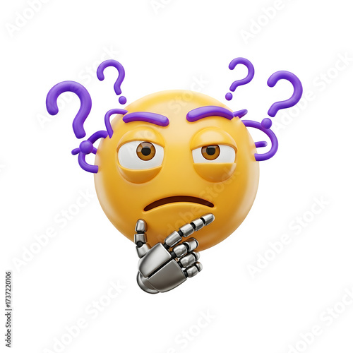 3D Thinking Emoji with Question Marks & Chin Stroke - Confusion, Doubt, Problem, Puzzled, Uncertainty