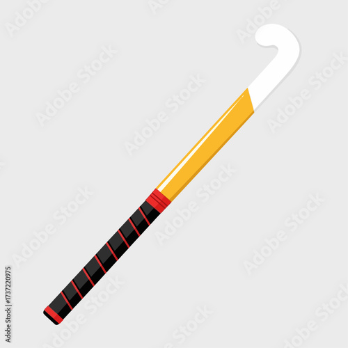 A vector illustration of a field hockey stick, sporting equipment for team games and competition. Isolated graphic design element on a clean background