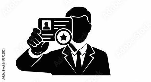 Talent scout examines ID, searching for rising stars, recruitment focus, career opportunity, professional potential