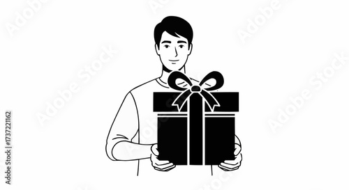 Delivering happiness a man holding a wrapped gift box with a bow, perfect for celebrations and special deliveries