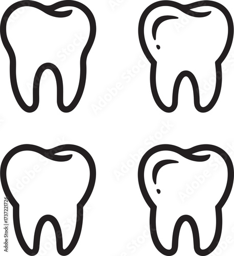 Set of Teeth Outline vector illustration isolated On Transparent Background