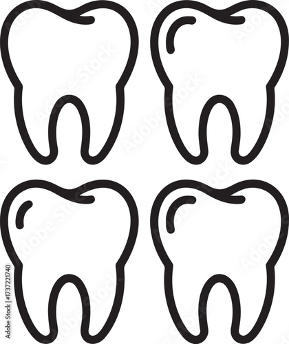 Set of Teeth Outline vector illustration isolated On Transparent Background