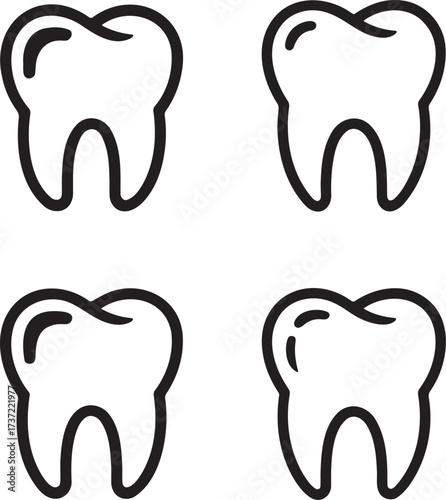 Set of Teeth Outline vector illustration isolated On Transparent Background