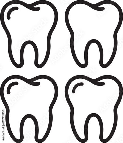 Set of Teeth Outline vector illustration isolated On Transparent Background