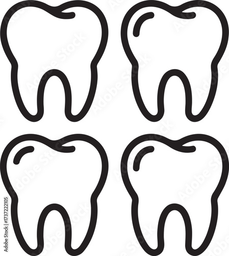 Set of Teeth Outline vector illustration isolated On Transparent Background