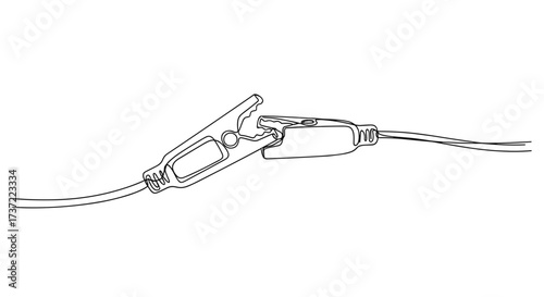 Alligator Clip with Wire Illustration in Minimal Continuous Line Art Style on White Background