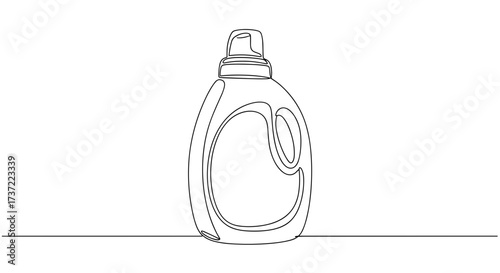 Detergent Bottle Illustration in Minimal Continuous Line Art Style with Handle and Cap on White Background
