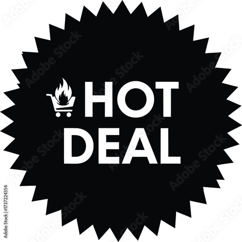 Vector art of a hot deal badge with a shopping cart