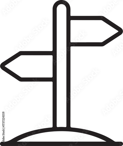 Simple line art icon of a crossroads signpost with two arrows pointing in opposite directions
