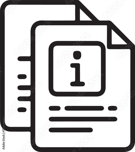 Simple outline icon representing information documents or instructions with an information symbol
