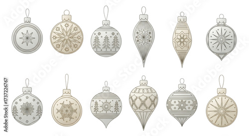 Elegant Silver and Gold Christmas Ornaments Set Vintage Style Baubles with Snowflake and Tree Patterns Holiday Decor