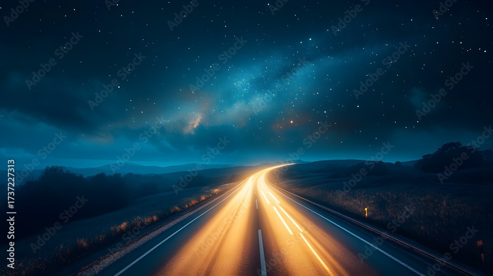 Fototapeta premium Nighttime highway under a starry sky