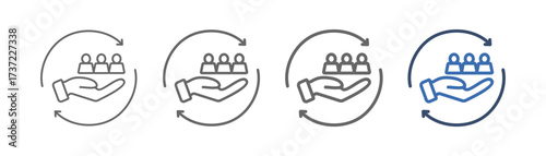 
outline icon set customer with circle design, hand and three people on i