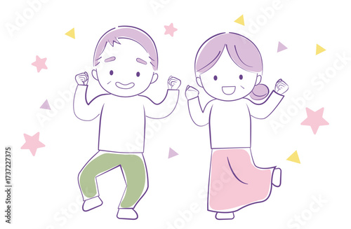 元気いっぱい　健康なシニア夫婦のイラスト