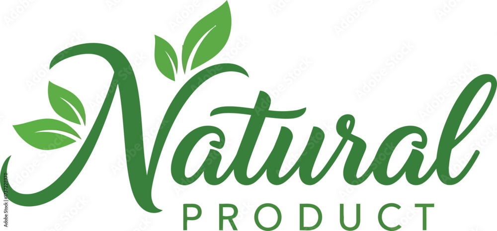 Obraz premium Artistic Green Natural Logo with Leaves Typography on White Background Design
