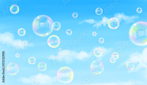 Soap bubbles dancing in the sky