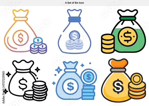 Money Bag Icons Financial Concept Illustrations Set