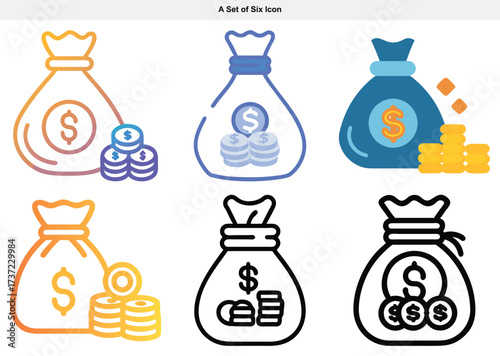 Money Bags with Coins Collection, Colorful Icons