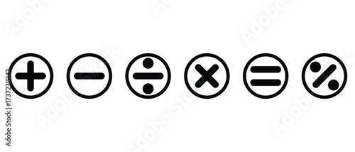 Basic mathematical icon set. Math and Calculator icon set. Plus Equals and minus  division symbol icon set. vector illustration.