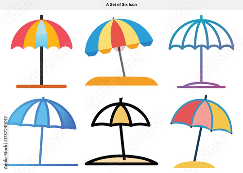 Colorful Beach Umbrella Icons Collection for Summer Vacation
