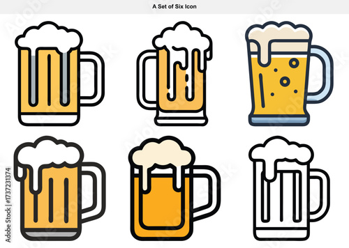 Collection of Illustrated Beer Mug Icons with Foam